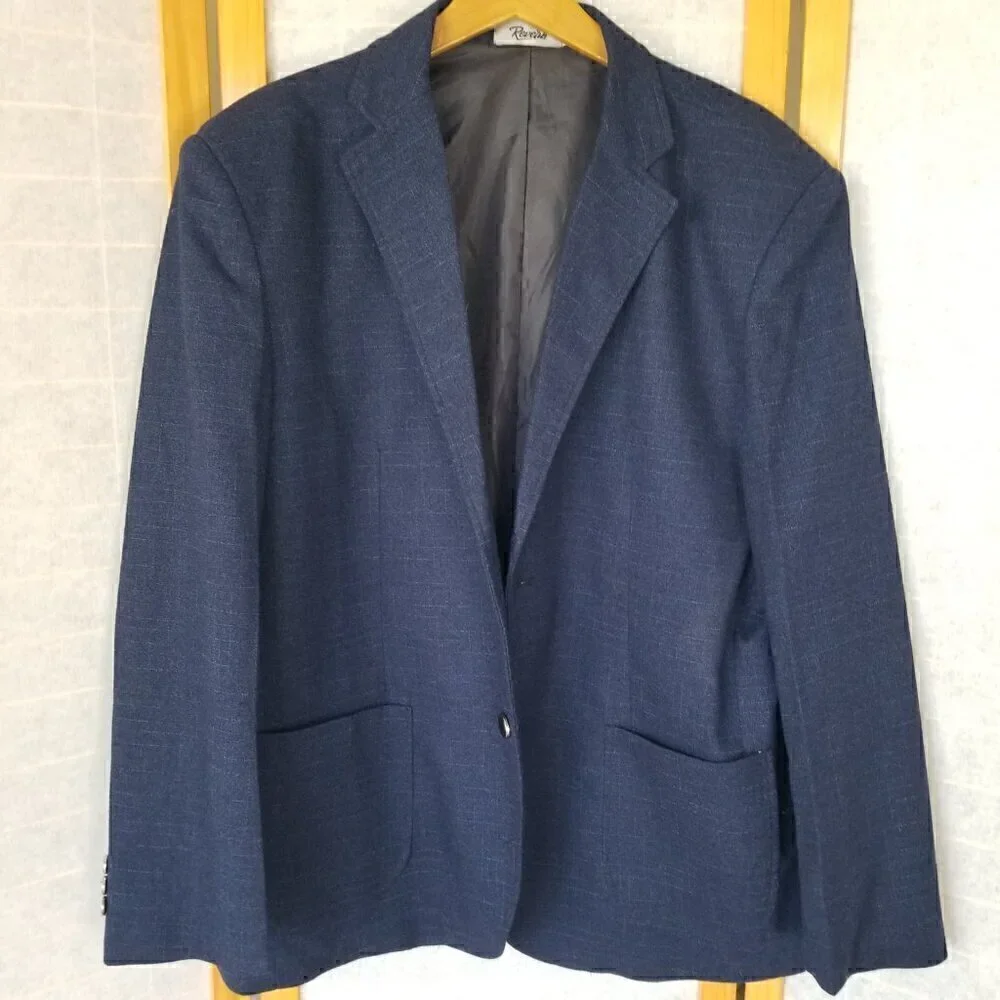 Men's Navy Blue Sport Coat Blazer Two-Button Wool Blend